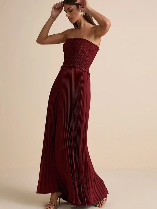 Lulus Damira Rust Satin Pleated Strapless Maxi Dress Size Medium Formal Wedding - Picture 4 of 11